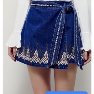 Free people denim wrap skirt